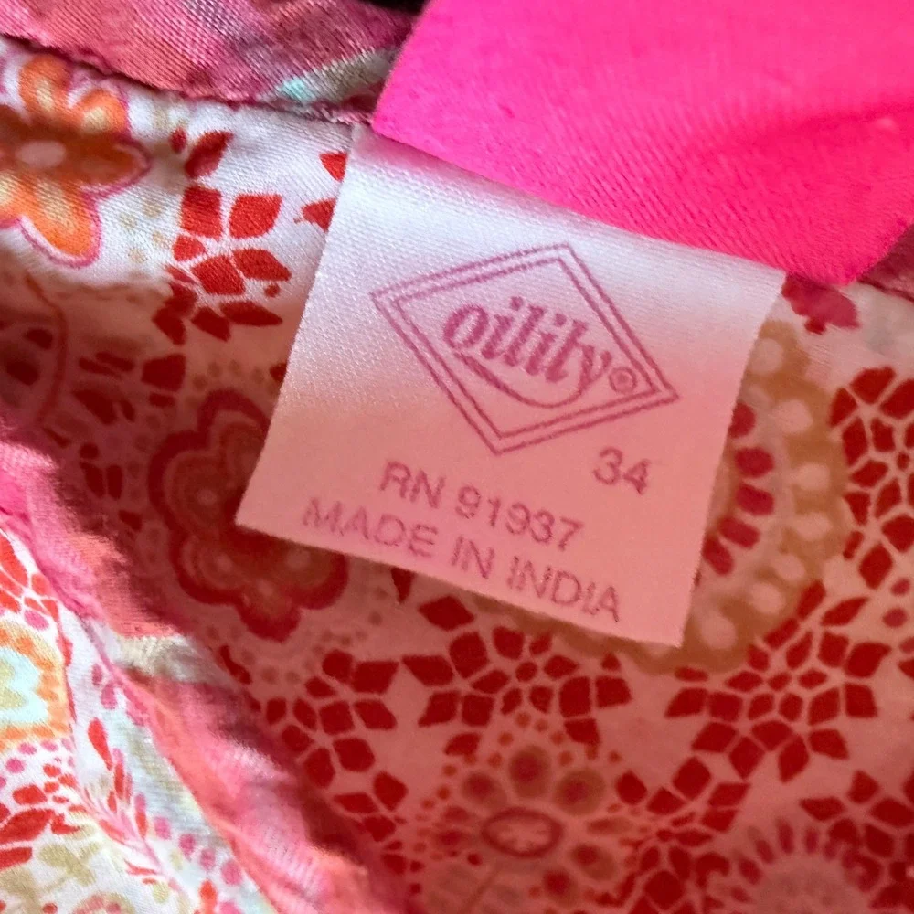 Oilily Women's Vintage Patchwork Floral Applique Plaid Ruffle Maxi Skirt,Pink,34 - Picture 10 of 15